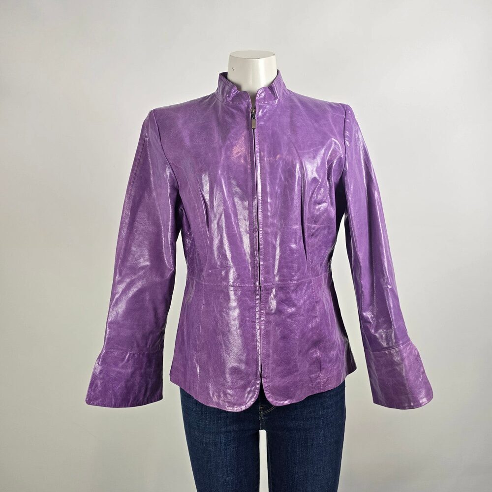 Guillaume Purple Leather Jacket Size M Genuine Leather Fitted Zip Statement